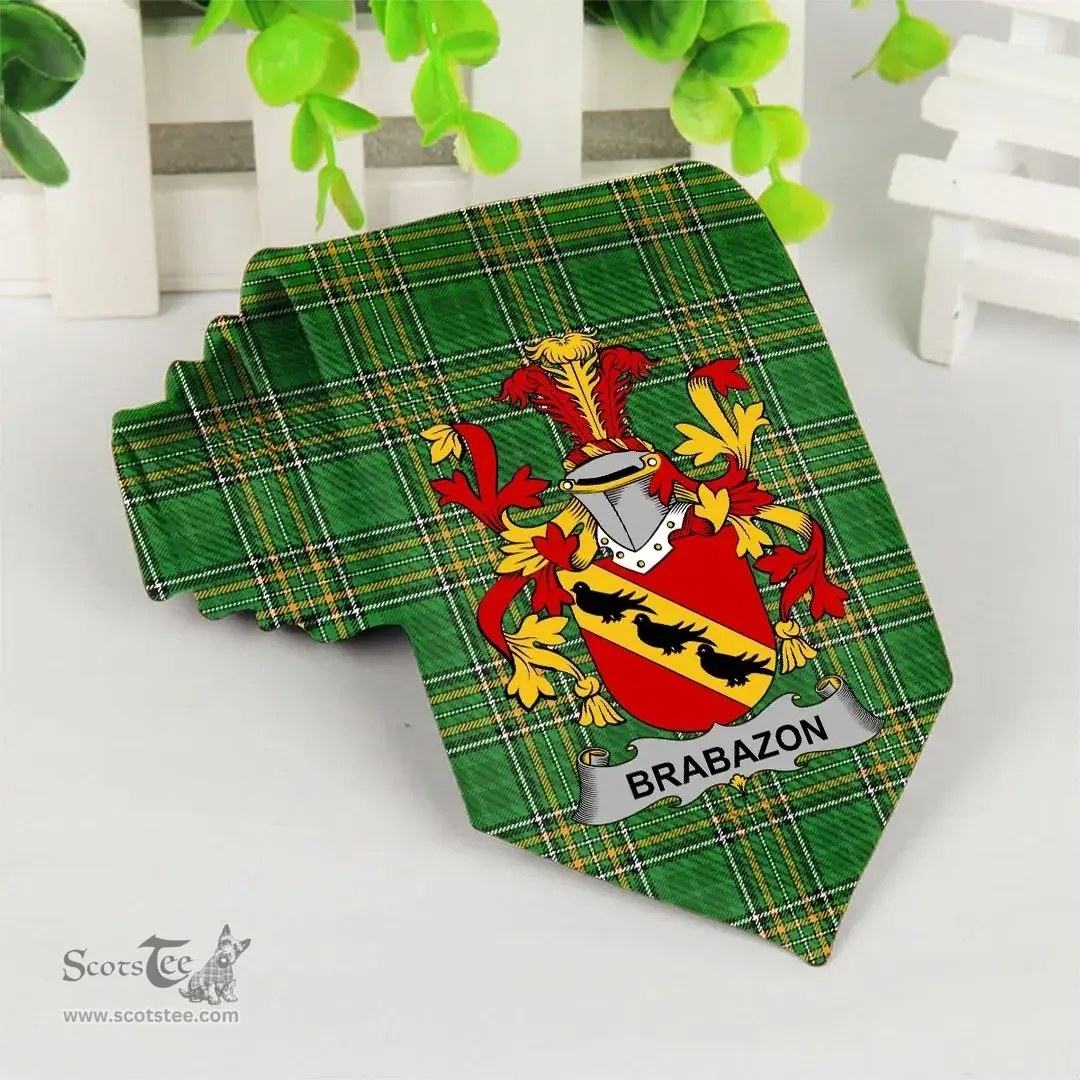 Irish Brabazon Coat of Arms Family Crest Ireland Neck Tie Irish National Tartan Irish County Tie