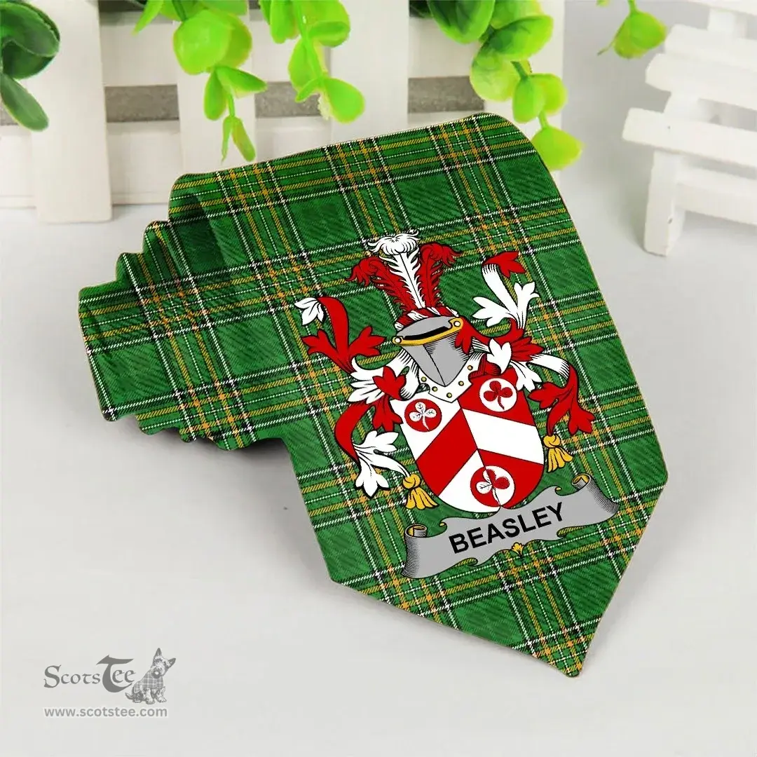 Irish Beasley Coat of Arms Family Crest Ireland Neck Tie Irish National Tartan Irish County Tie
