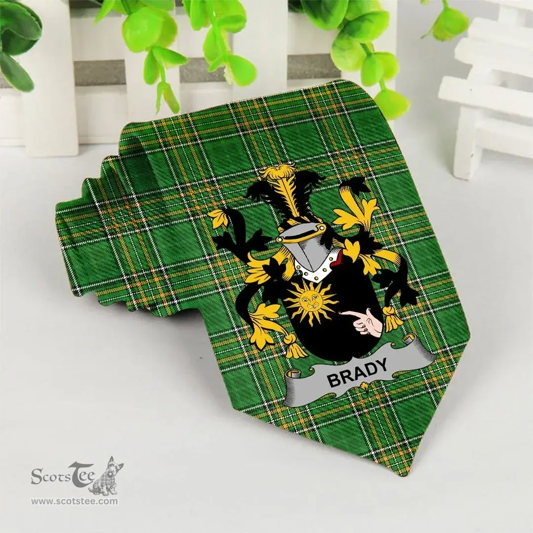Irish Brady or McBrady Coat of Arms Family Crest Ireland Neck Tie Irish National Tartan Irish County Tie