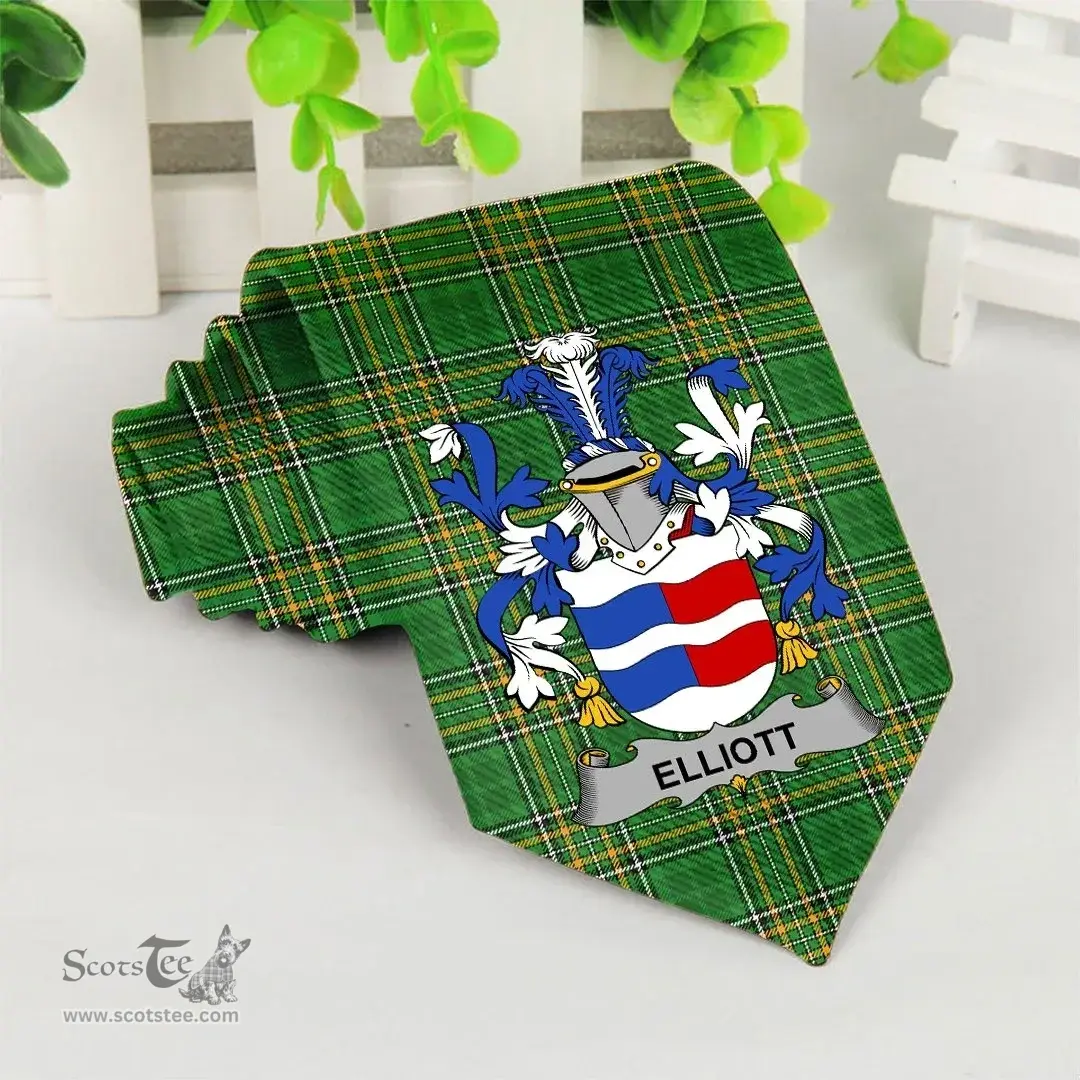 Irish Elliott Coat of Arms Family Crest Ireland Neck Tie Irish National Tartan Irish County Tie