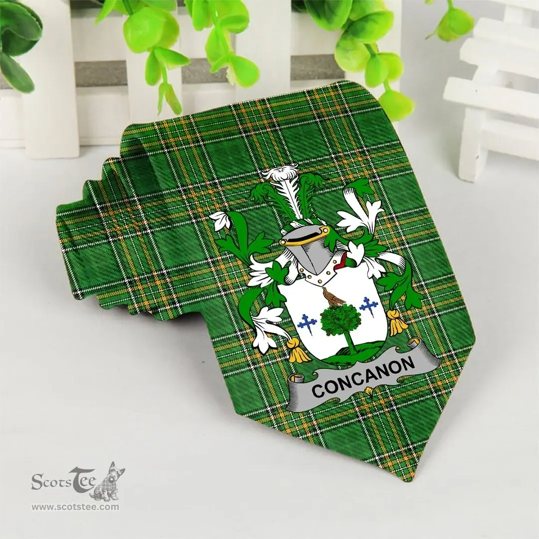 Irish Concanon or O'Concanon Coat of Arms Family Crest Ireland Neck Tie Irish National Tartan Irish County Tie