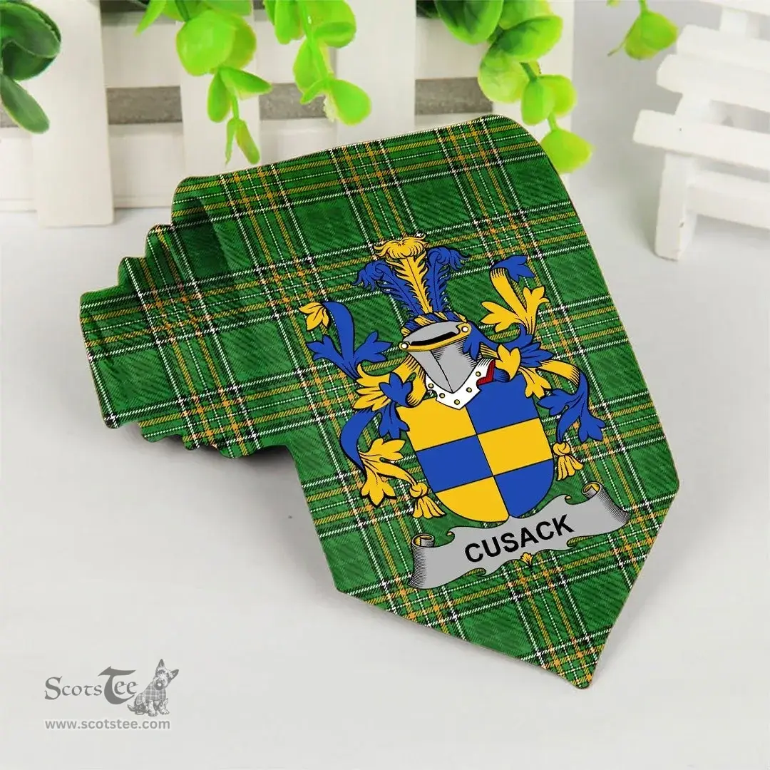 Irish Cusack Coat of Arms Family Crest Ireland Neck Tie Irish National Tartan Irish County Tie