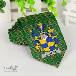 Irish Cusack Coat of Arms Family Crest Ireland Neck Tie Irish National Tartan Irish County Tie