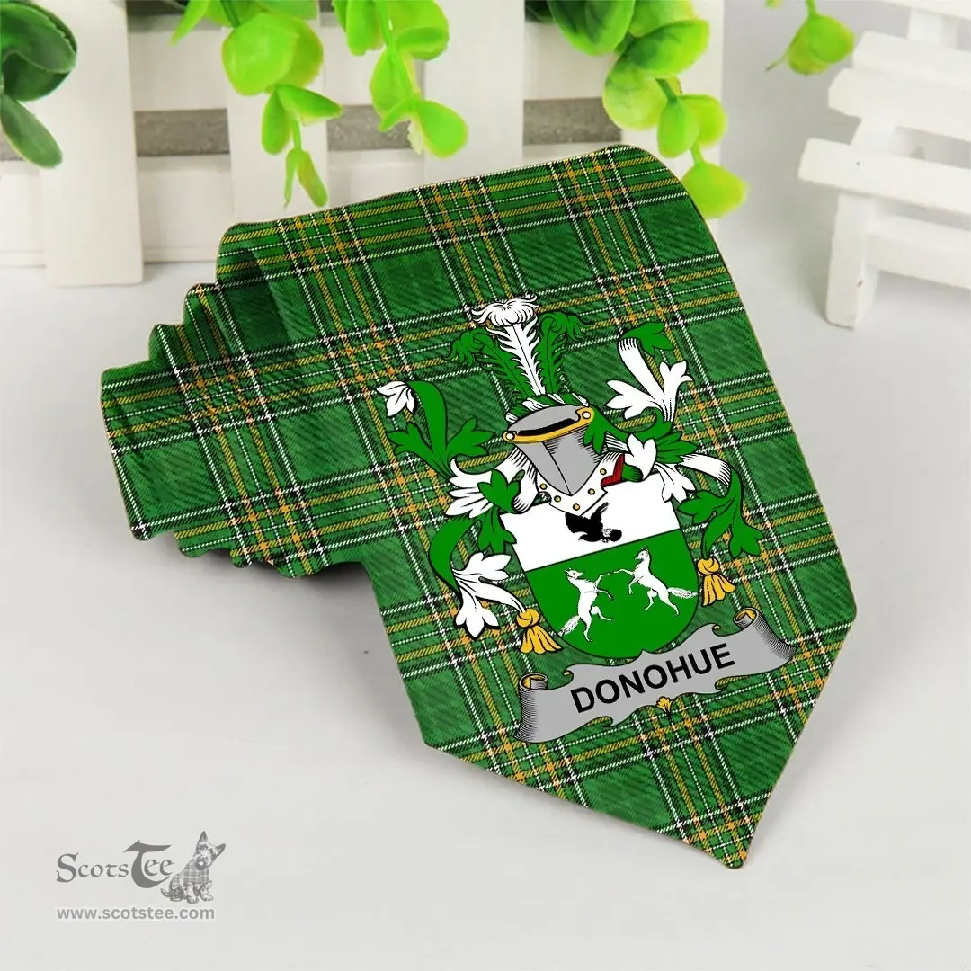 Irish Donohue or O'Donohue Coat of Arms Family Crest Ireland Neck Tie Irish National Tartan Irish County Tie