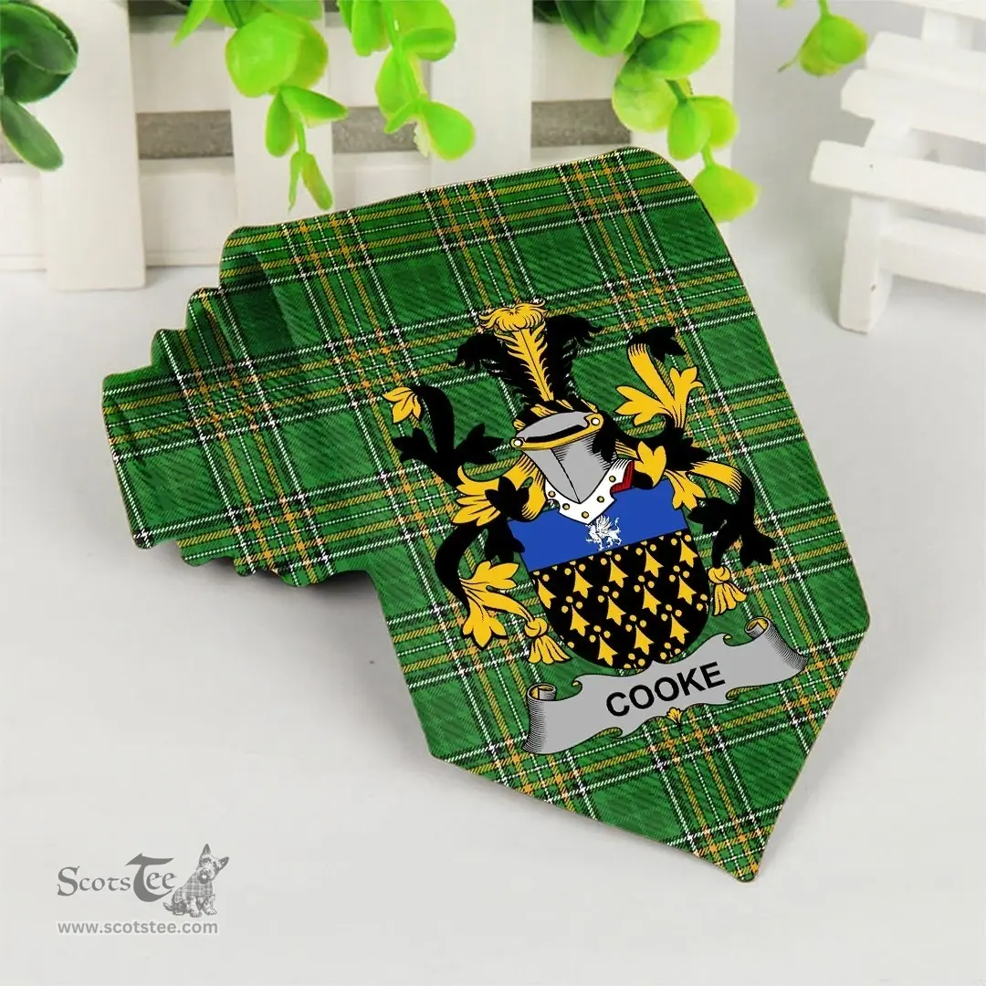 Irish Cooke Coat of Arms Family Crest Ireland Neck Tie Irish National Tartan Irish County Tie