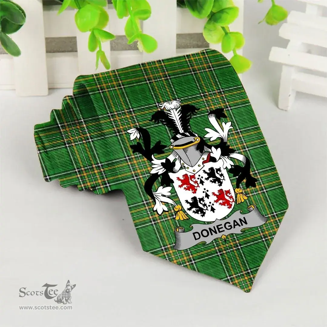 Irish Donegan or O'Donagan Coat of Arms Family Crest Ireland Neck Tie Irish National Tartan Irish County Tie
