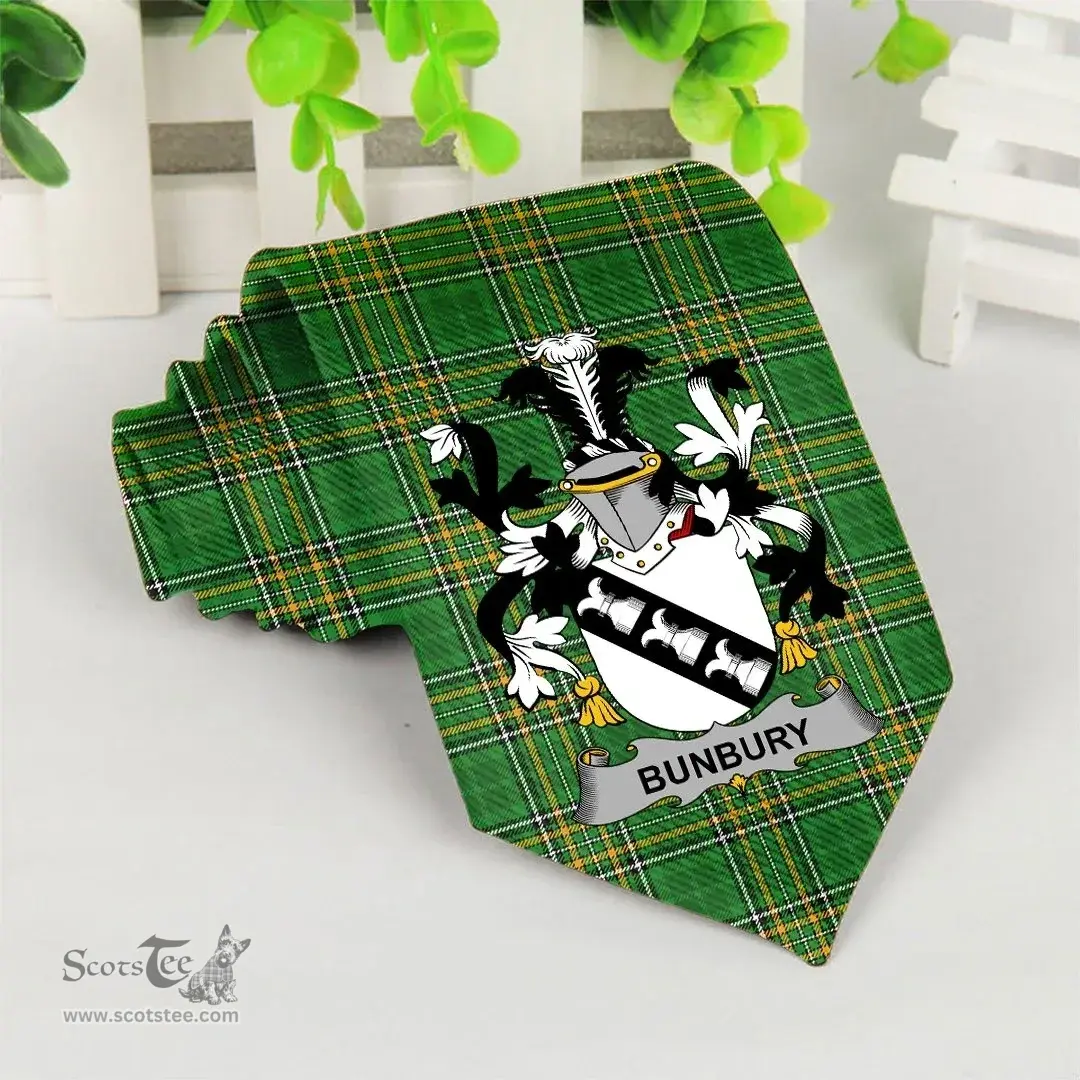 Irish Bunbury Coat of Arms Family Crest Ireland Neck Tie Irish National Tartan Irish County Tie