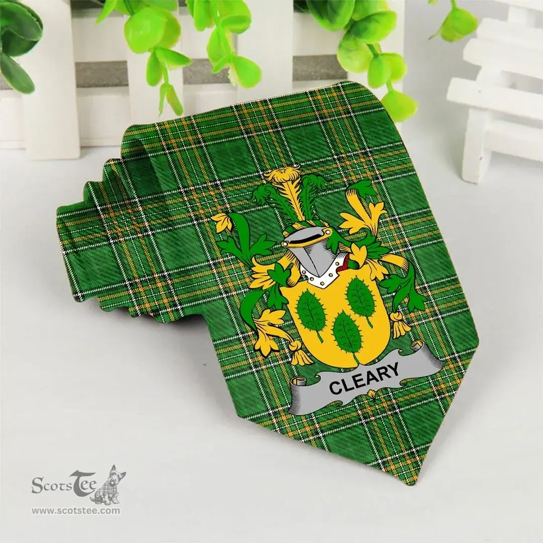 Irish Cleary or O'Clery Coat of Arms Family Crest Ireland Neck Tie Irish National Tartan Irish County Tie