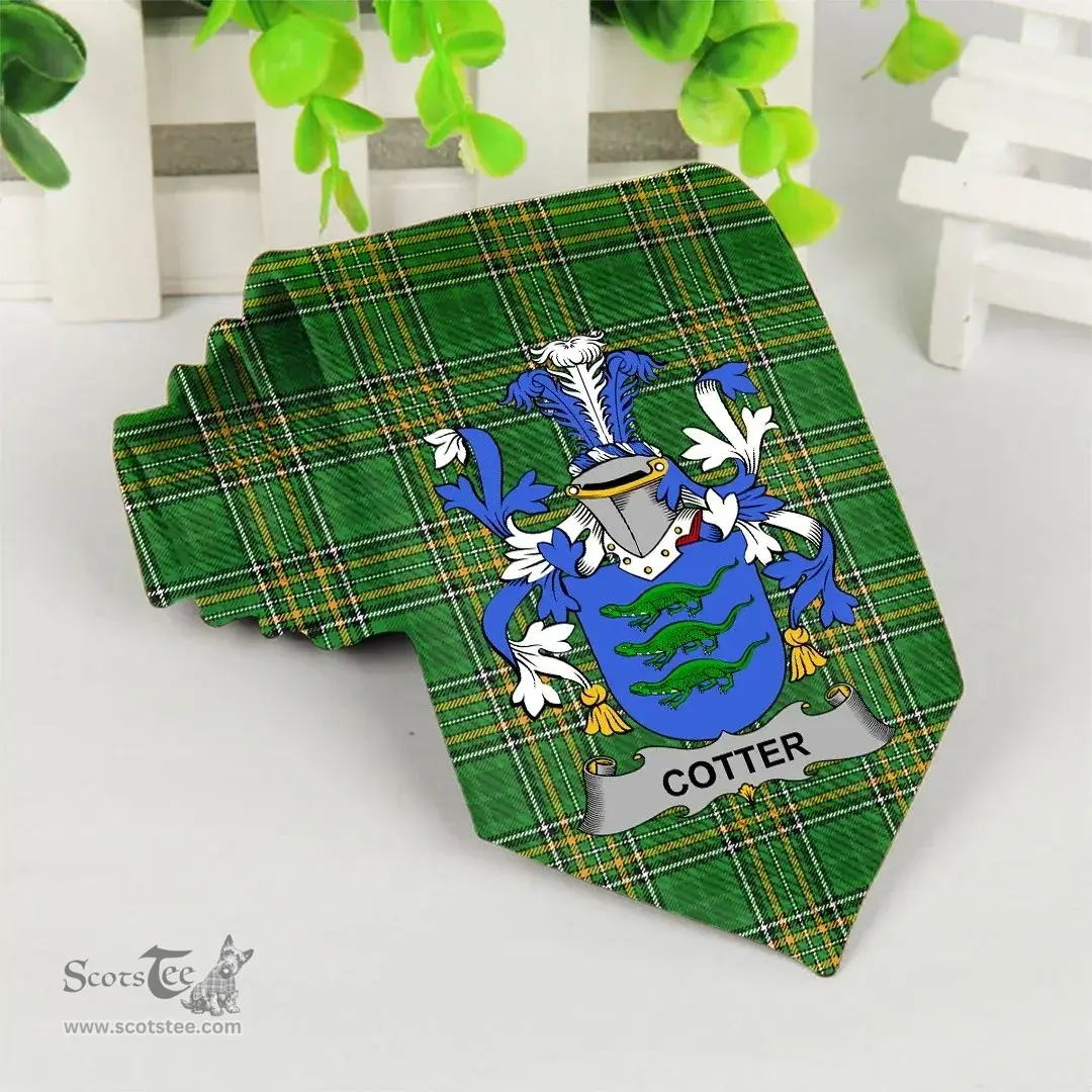 Irish Cotter or MacCotter Coat of Arms Family Crest Ireland Neck Tie Irish National Tartan Irish County Tie