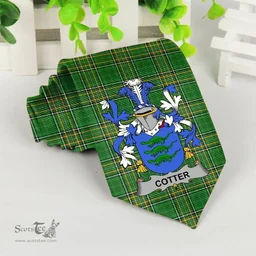 Irish Cotter or MacCotter Coat of Arms Family Crest Ireland Neck Tie Irish National Tartan Irish County Tie