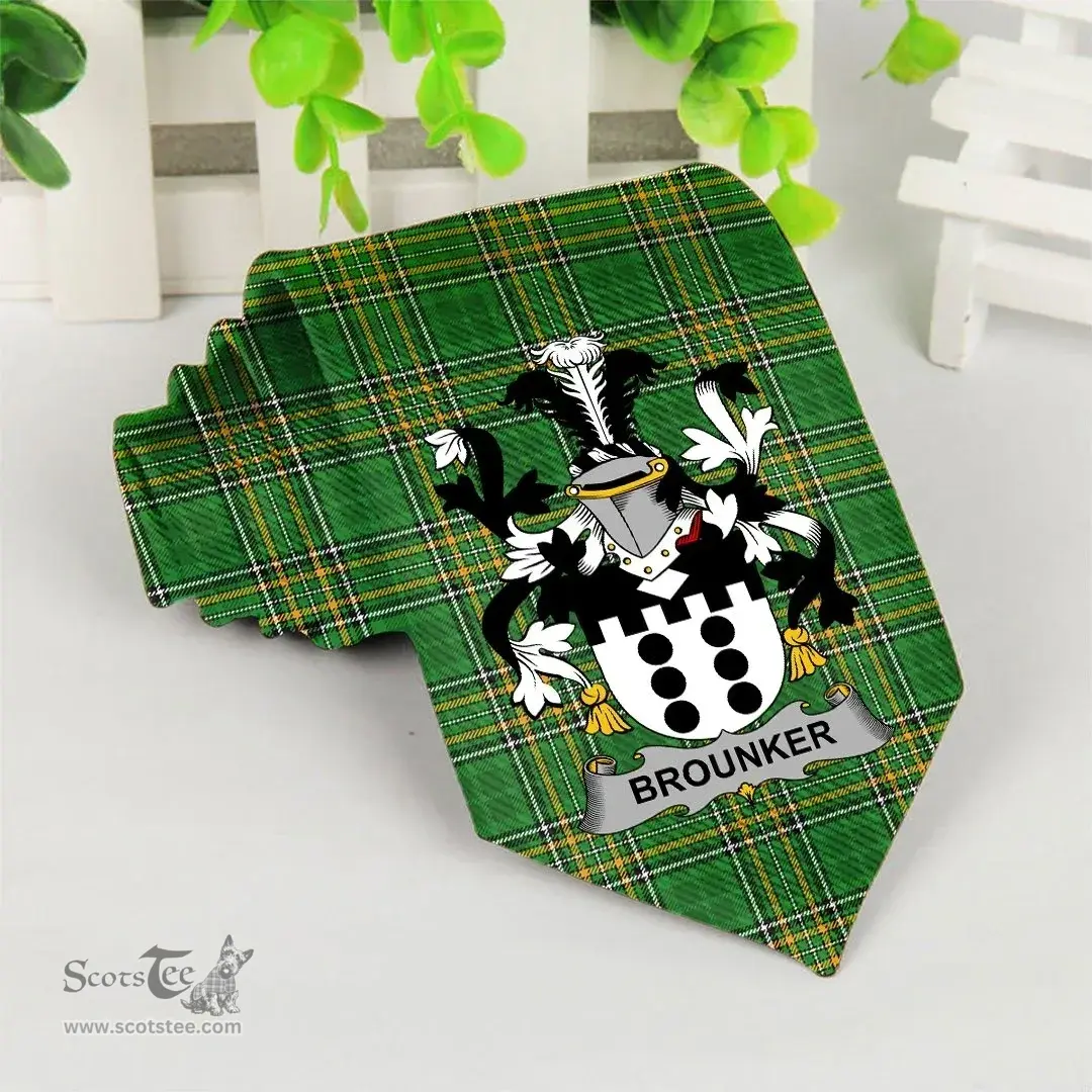 Irish Brounker Coat of Arms Family Crest Ireland Neck Tie Irish National Tartan Irish County Tie