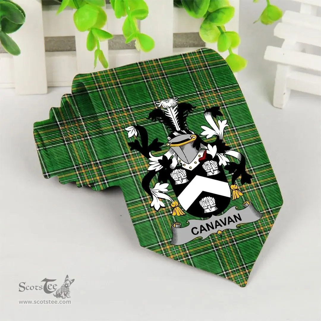 Irish Canavan or O'Canavan Coat of Arms Family Crest Ireland Neck Tie Irish National Tartan Irish County Tie