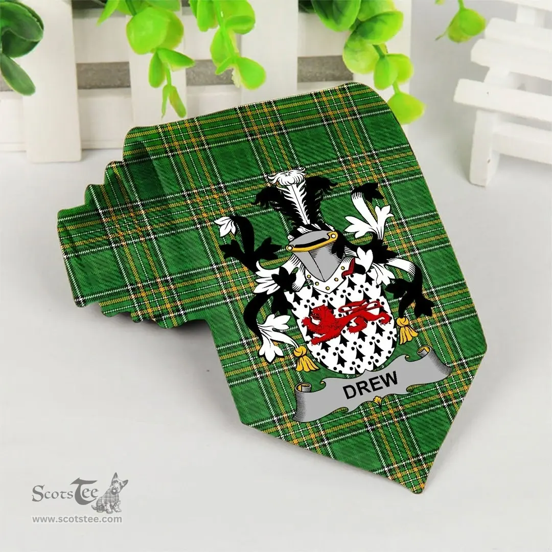 Irish Drew Coat of Arms Family Crest Ireland Neck Tie Irish National Tartan Irish County Tie
