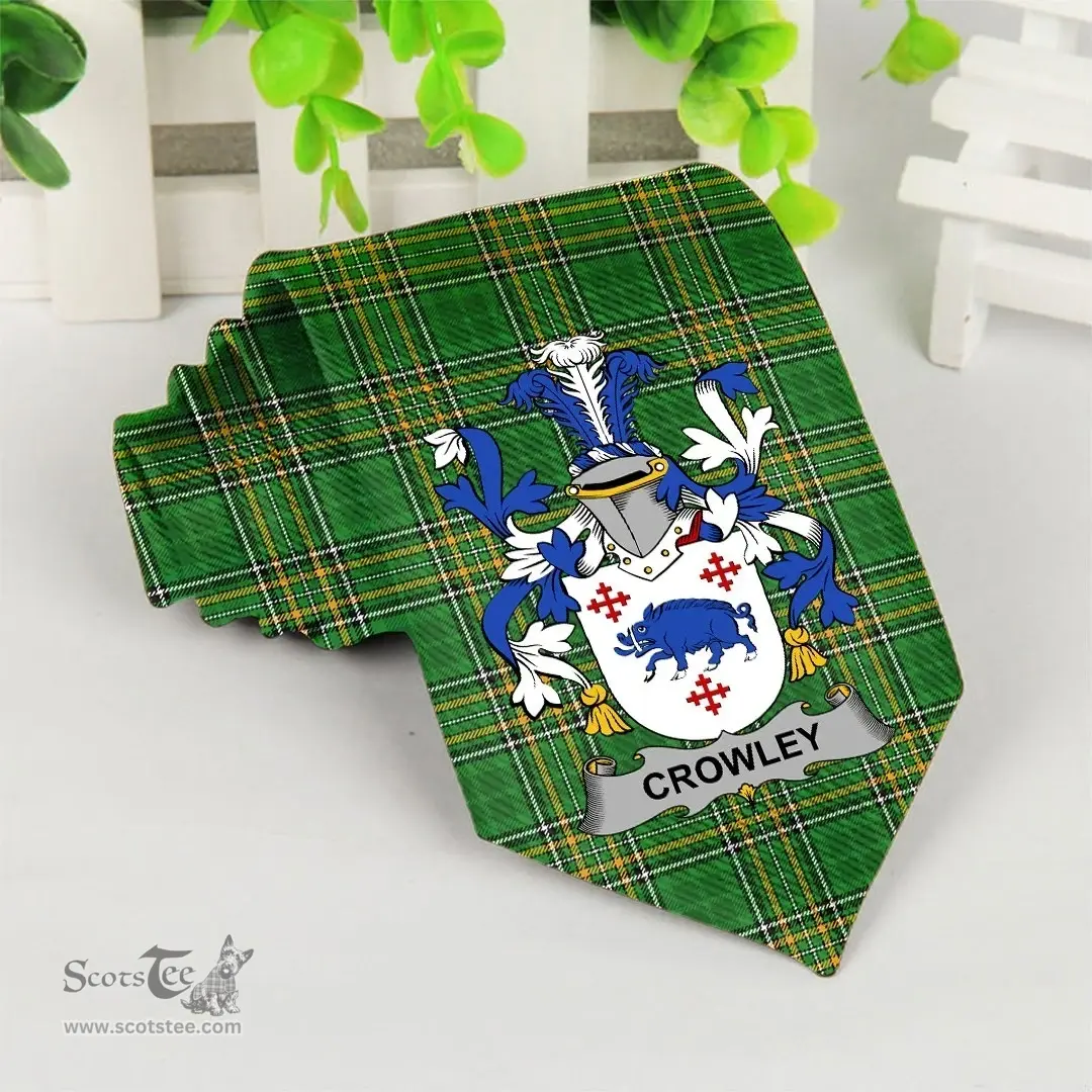 Irish Crowley or O'Crouley Coat of Arms Family Crest Ireland Neck Tie Irish National Tartan Irish County Tie
