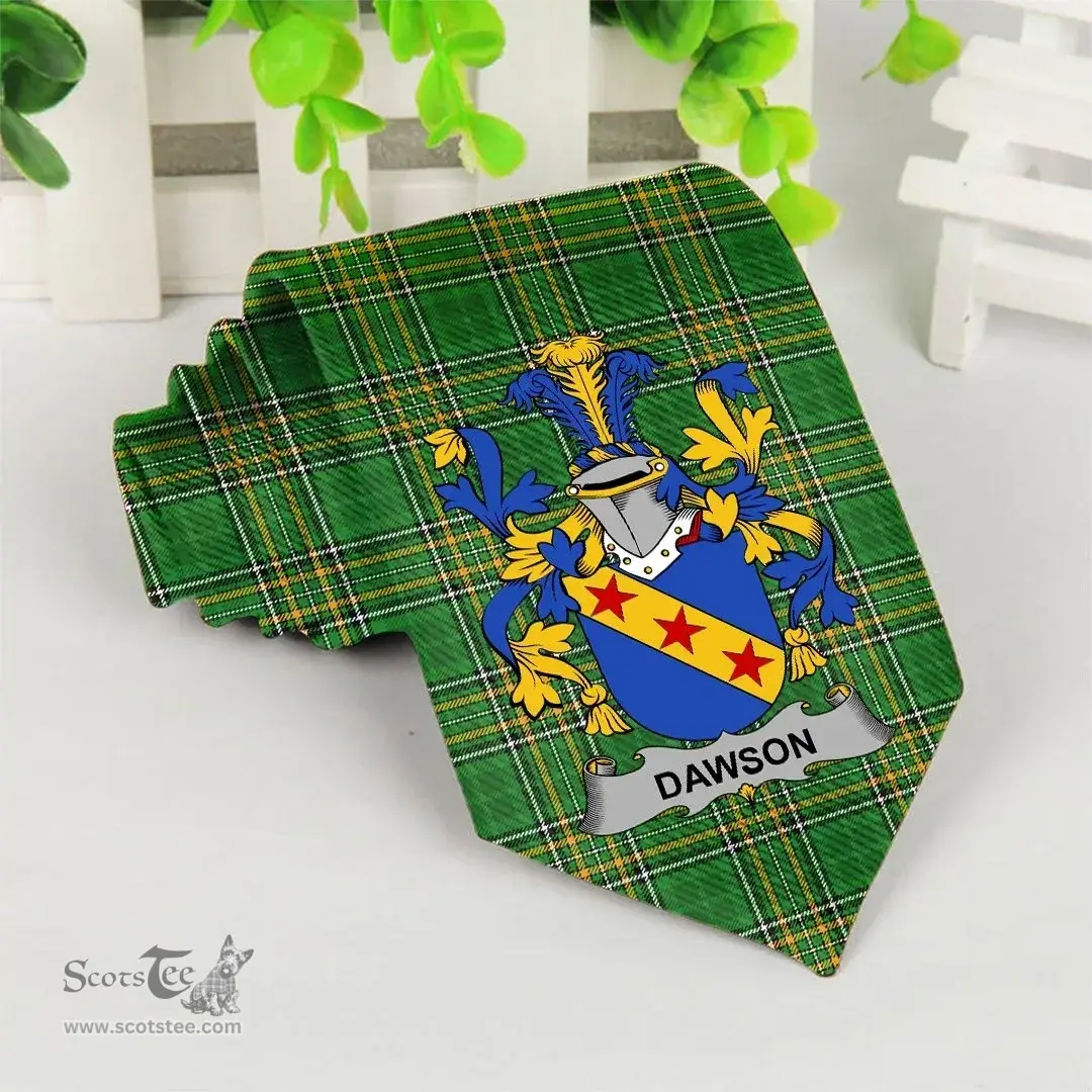 Irish Dawson Coat of Arms Family Crest Ireland Neck Tie Irish National Tartan Irish County Tie