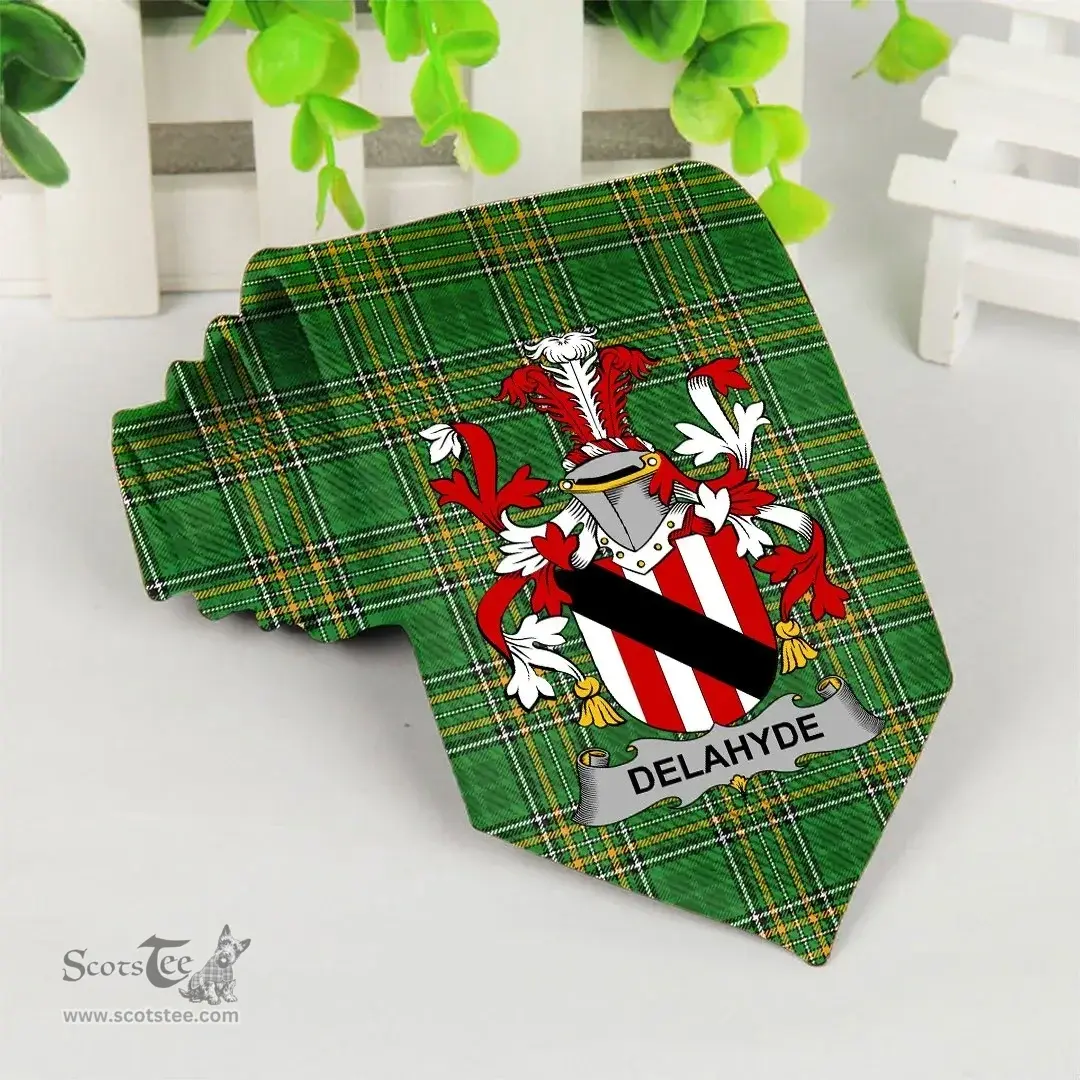 Irish Delahyde Coat of Arms Family Crest Ireland Neck Tie Irish National Tartan Irish County Tie