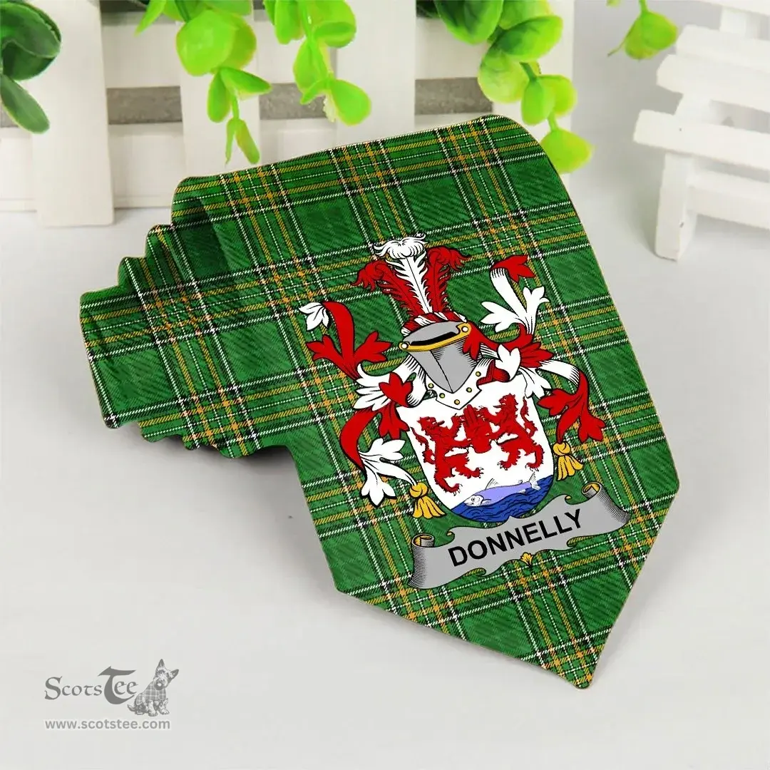 Irish Donnelly or O'Donnelly Coat of Arms Family Crest Ireland Neck Tie Irish National Tartan Irish County Tie