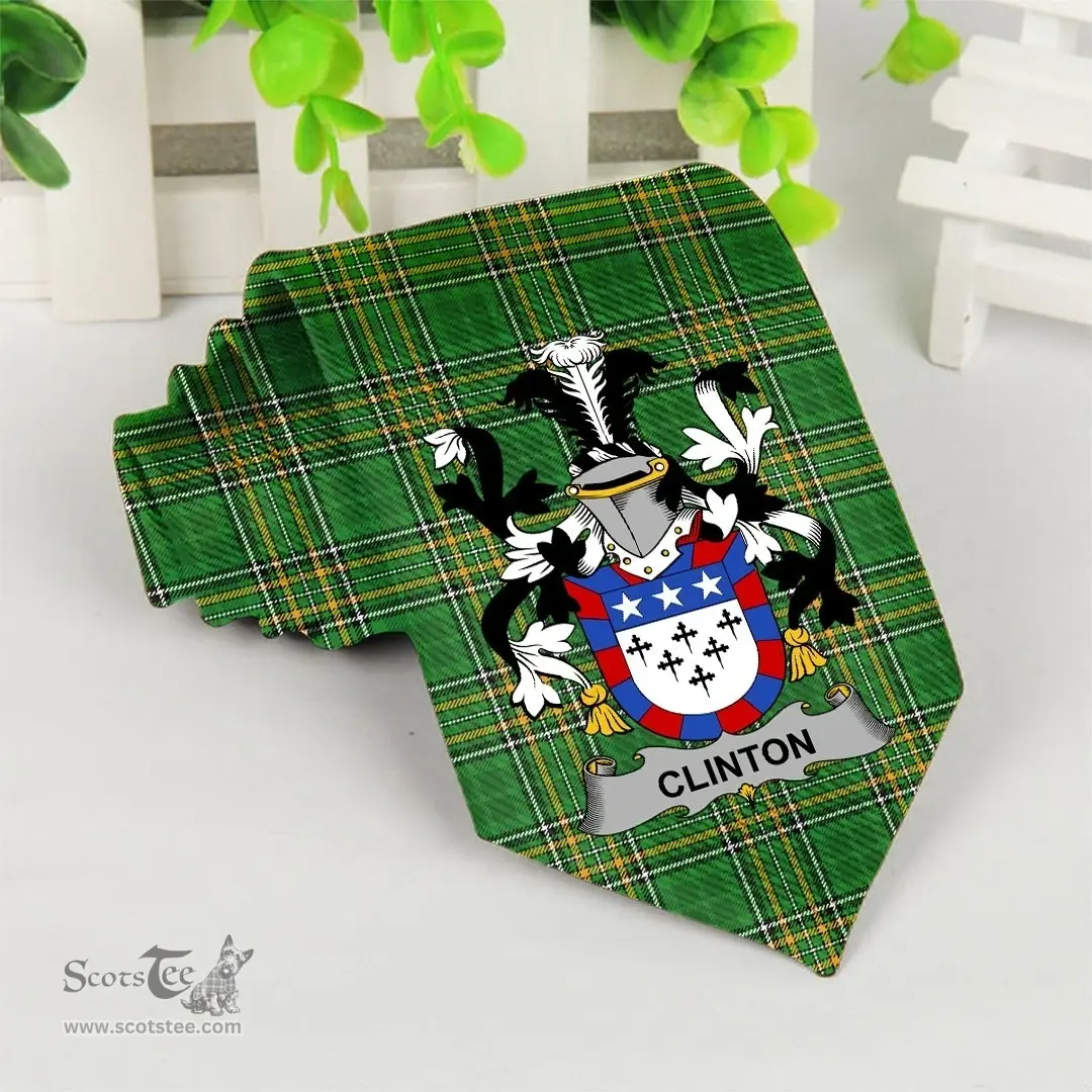 Irish Clinton Coat of Arms Family Crest Ireland Neck Tie Irish National Tartan Irish County Tie