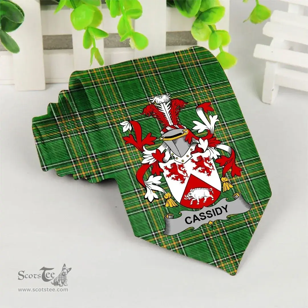 Irish Cassidy or O'Cassidy Coat of Arms Family Crest Ireland Neck Tie Irish National Tartan Irish County Tie