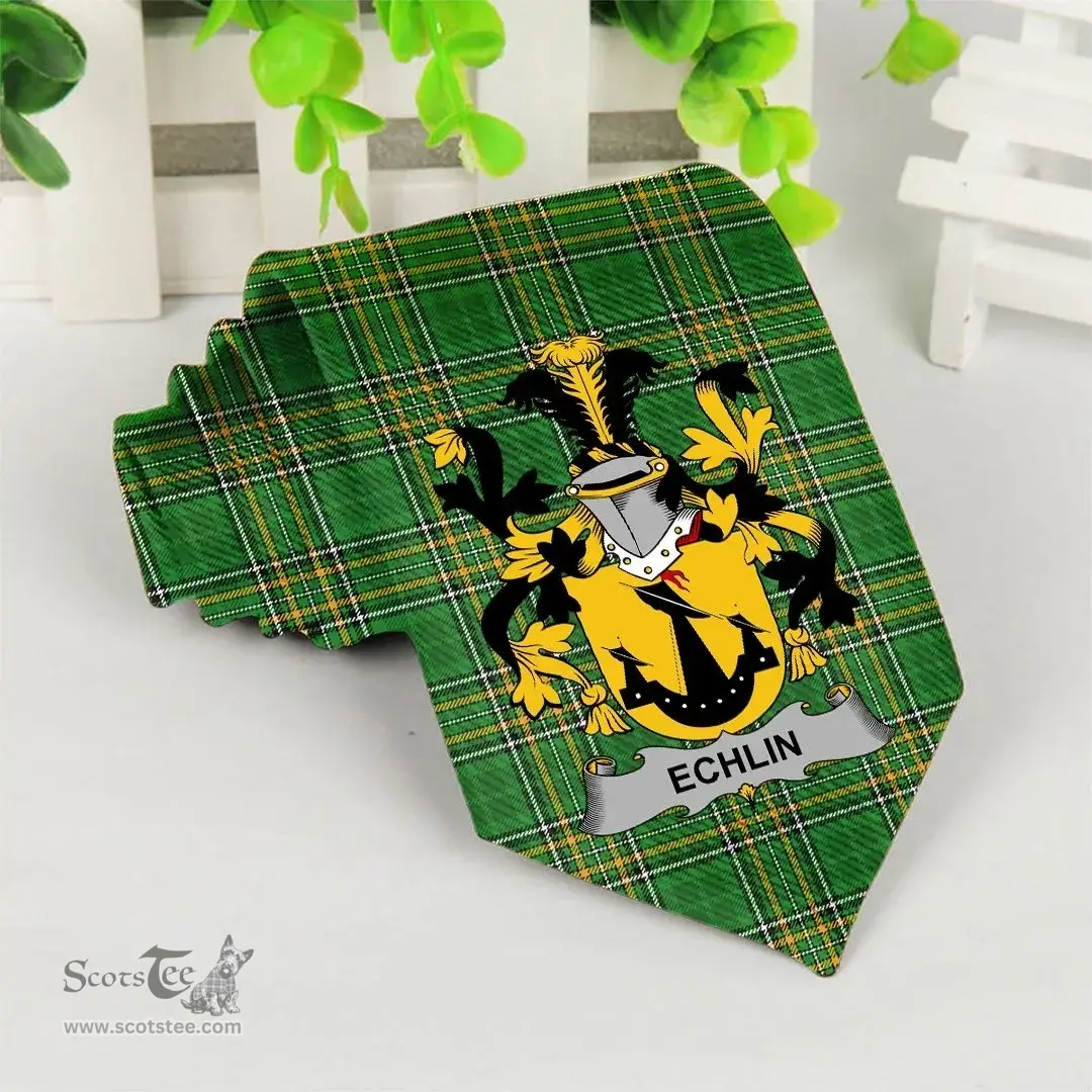 Irish Echlin Coat of Arms Family Crest Ireland Neck Tie Irish National Tartan Irish County Tie