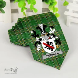 Irish Burnell Coat of Arms Family Crest Ireland Neck Tie Irish National Tartan Irish County Tie