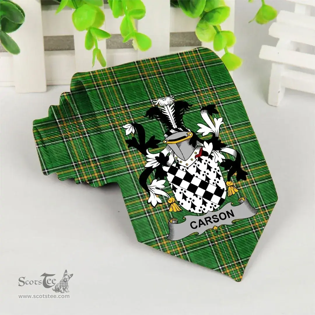 Irish Carson Coat of Arms Family Crest Ireland Neck Tie Irish National Tartan Irish County Tie
