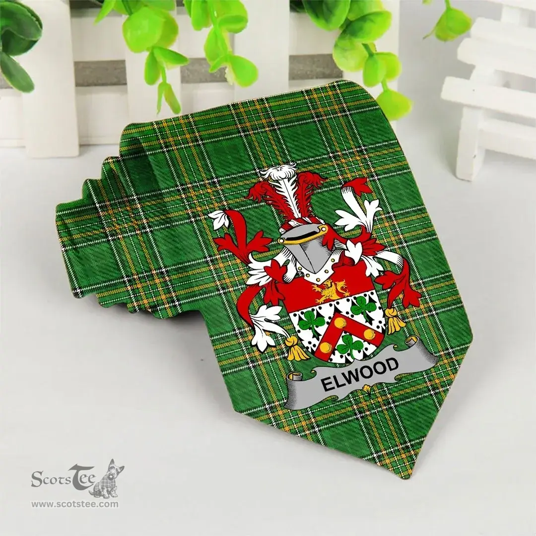 Irish Elwood Coat of Arms Family Crest Ireland Neck Tie Irish National Tartan Irish County Tie