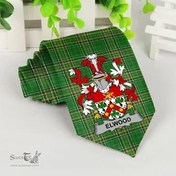 Irish Elwood Coat of Arms Family Crest Ireland Neck Tie Irish National Tartan Irish County Tie