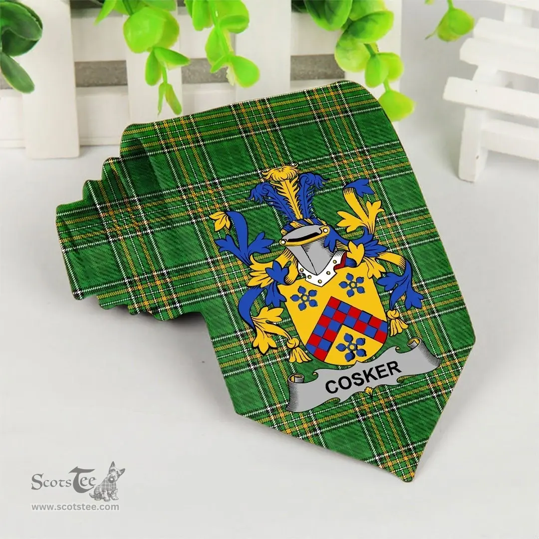 Irish Cosker or McCosker Coat of Arms Family Crest Ireland Neck Tie Irish National Tartan Irish County Tie