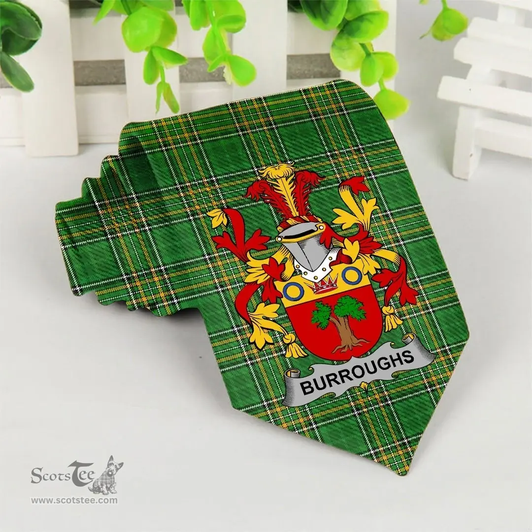 Irish Burroughs Coat of Arms Family Crest Ireland Neck Tie Irish National Tartan Irish County Tie