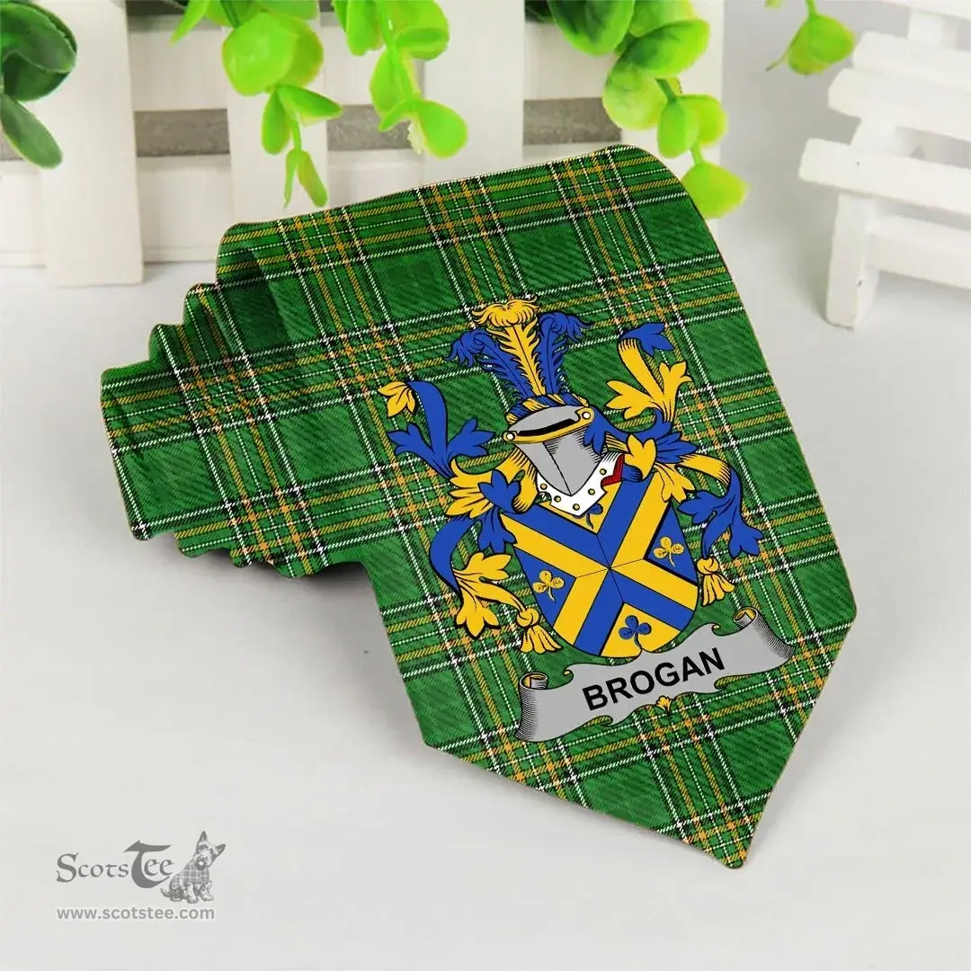 Irish Brogan or O'Brogan Coat of Arms Family Crest Ireland Neck Tie Irish National Tartan Irish County Tie