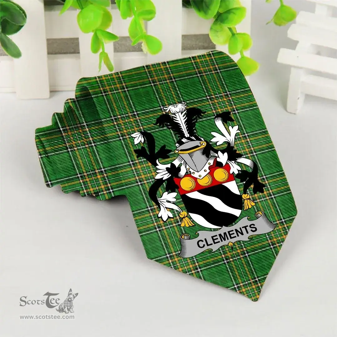 Irish Clements Coat of Arms Family Crest Ireland Neck Tie Irish National Tartan Irish County Tie