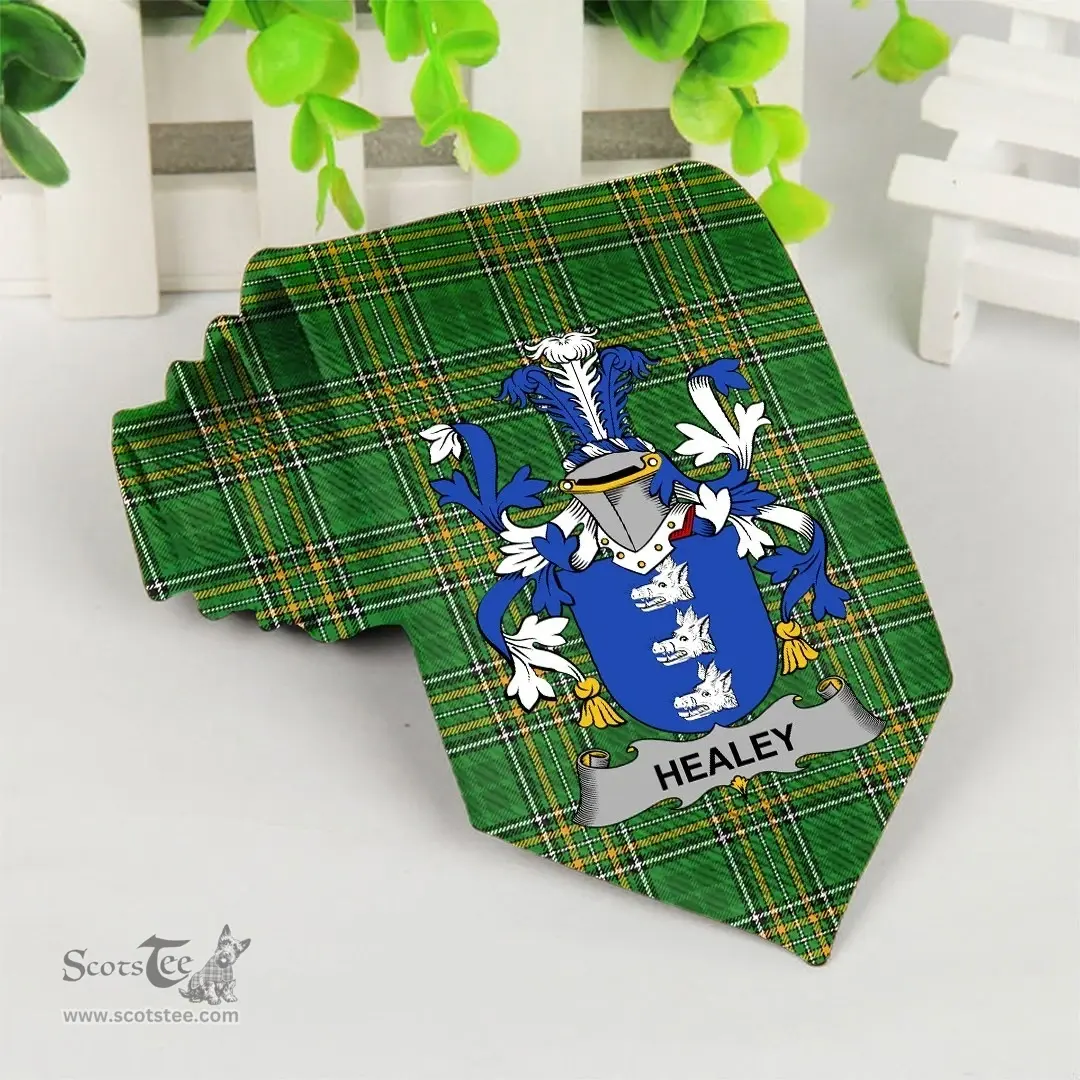 Irish Healey or O'Healey Coat of Arms Family Crest Ireland Neck Tie Irish National Tartan Irish County Tie