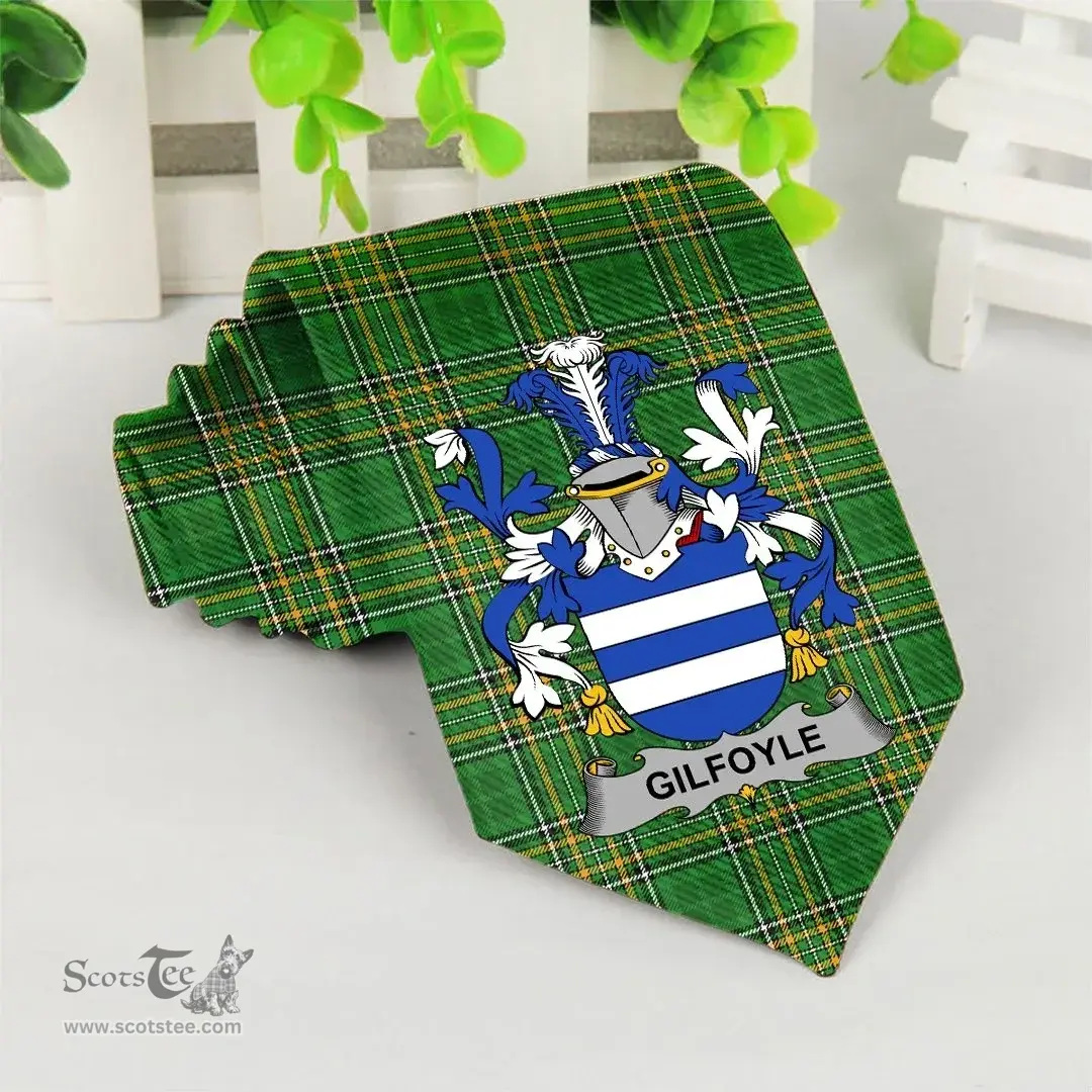 Irish Gilfoyle or McGilfoyle Coat of Arms Family Crest Ireland Neck Tie Irish National Tartan Irish County Tie