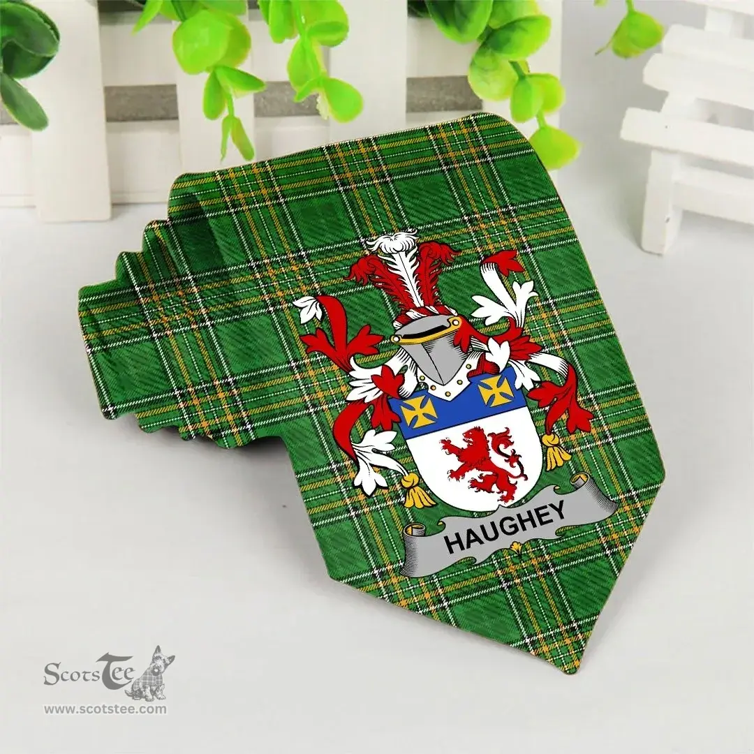 Irish Haugh or O'Hough Coat of Arms Family Crest Ireland Neck Tie Irish National Tartan Irish County Tie