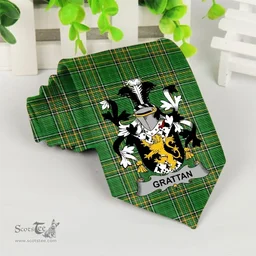 Irish Grattan or McGrattan Coat of Arms Family Crest Ireland Neck Tie Irish National Tartan Irish County Tie