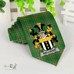 Irish Kelleher or O'Kelleher Coat of Arms Family Crest Ireland Neck Tie Irish National Tartan Irish County Tie