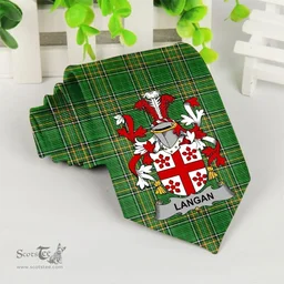 Irish Langan or O'Longan Coat of Arms Family Crest Ireland Neck Tie Irish National Tartan Irish County Tie