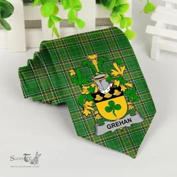 Irish Grehan or O'Greaghan Coat of Arms Family Crest Ireland Neck Tie Irish National Tartan Irish County Tie
