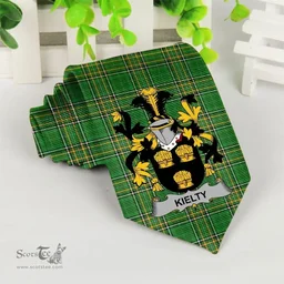 Irish Kielty ot O'Quilty Coat of Arms Family Crest Ireland Neck Tie Irish National Tartan Irish County Tie