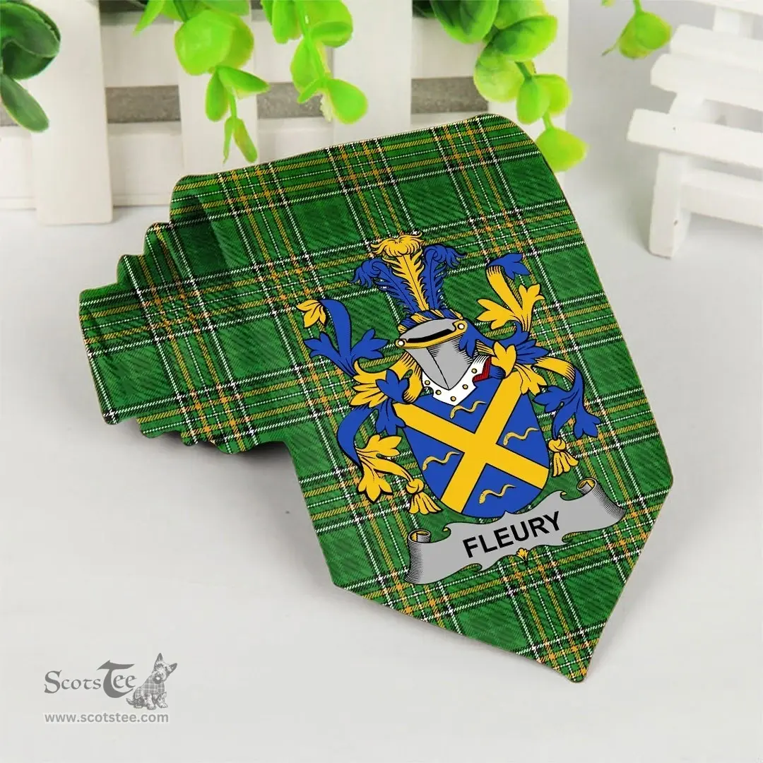 Irish Fleury Coat of Arms Family Crest Ireland Neck Tie Irish National Tartan Irish County Tie