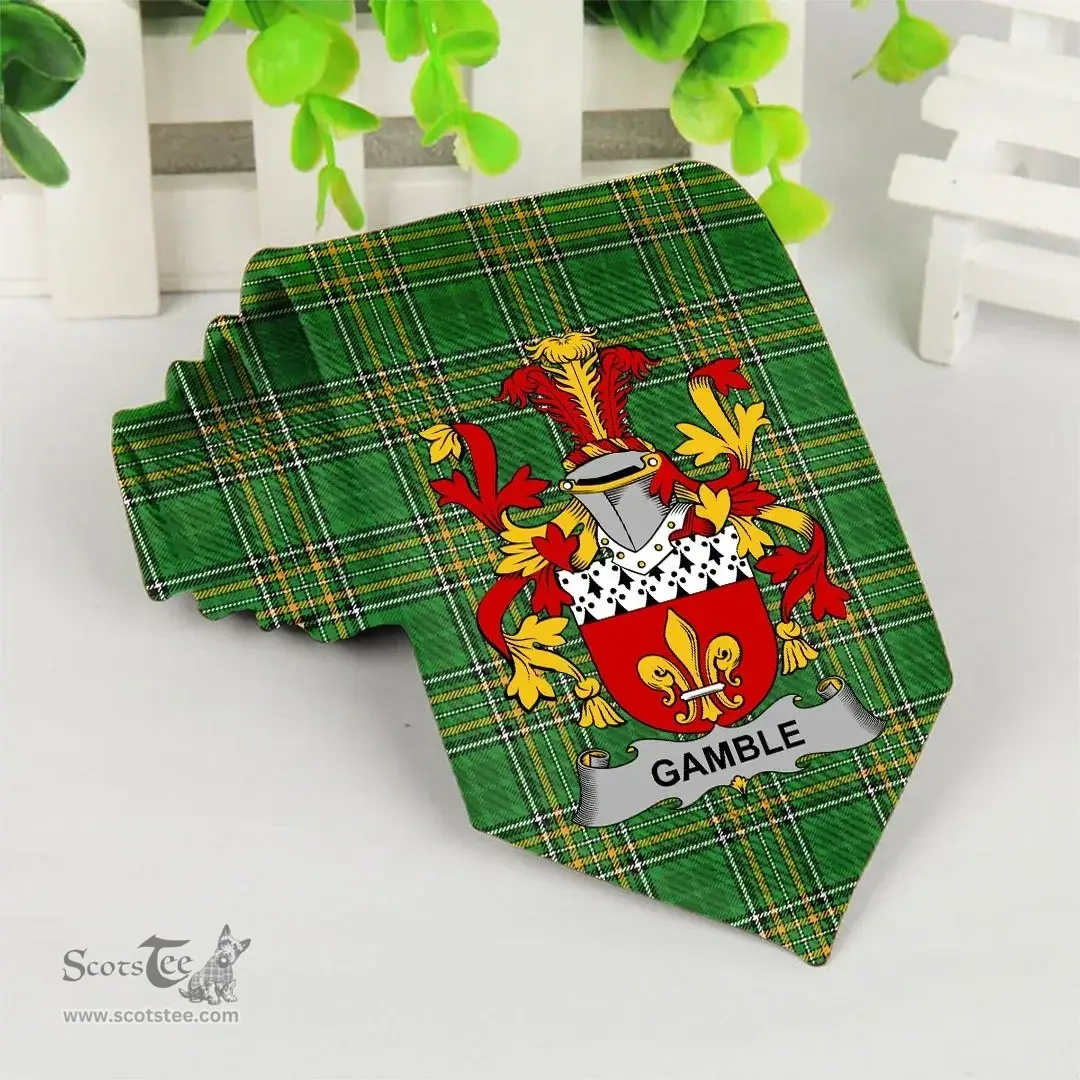 Irish Gamble Coat of Arms Family Crest Ireland Neck Tie Irish National Tartan Irish County Tie