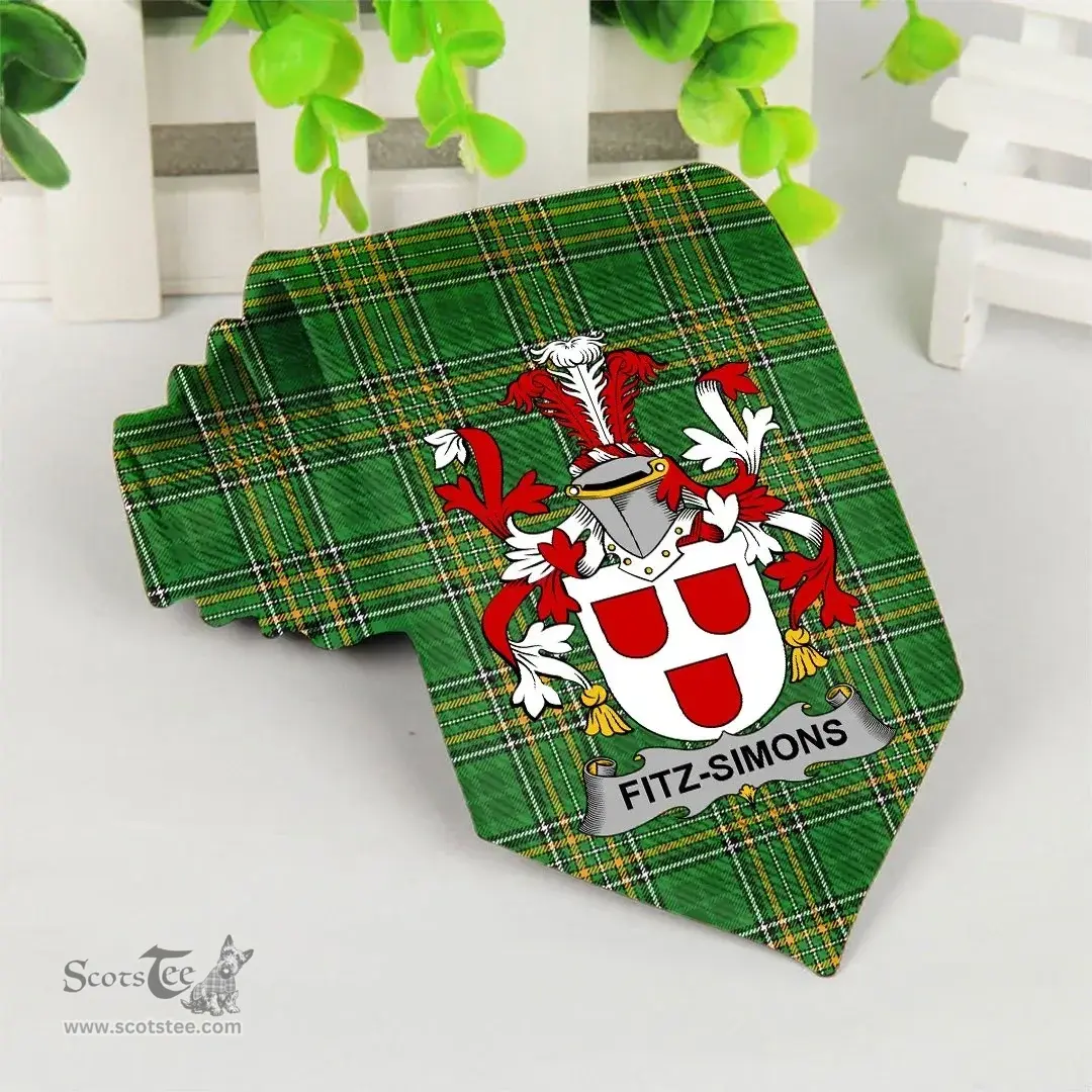 Irish Fitz-Simons Coat of Arms Family Crest Ireland Neck Tie Irish National Tartan Irish County Tie