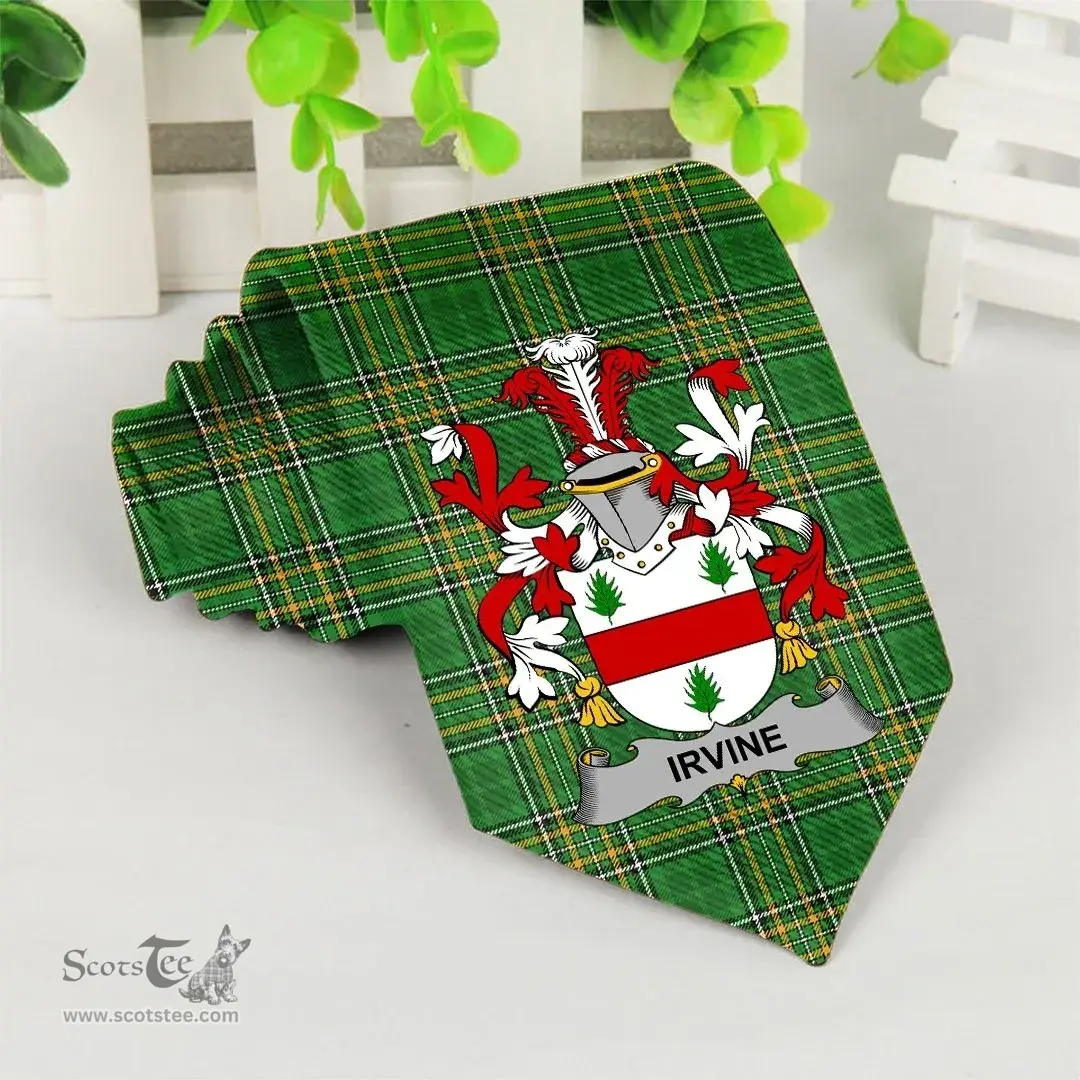Irish Irvine Coat of Arms Family Crest Ireland Neck Tie Irish National Tartan Irish County Tie