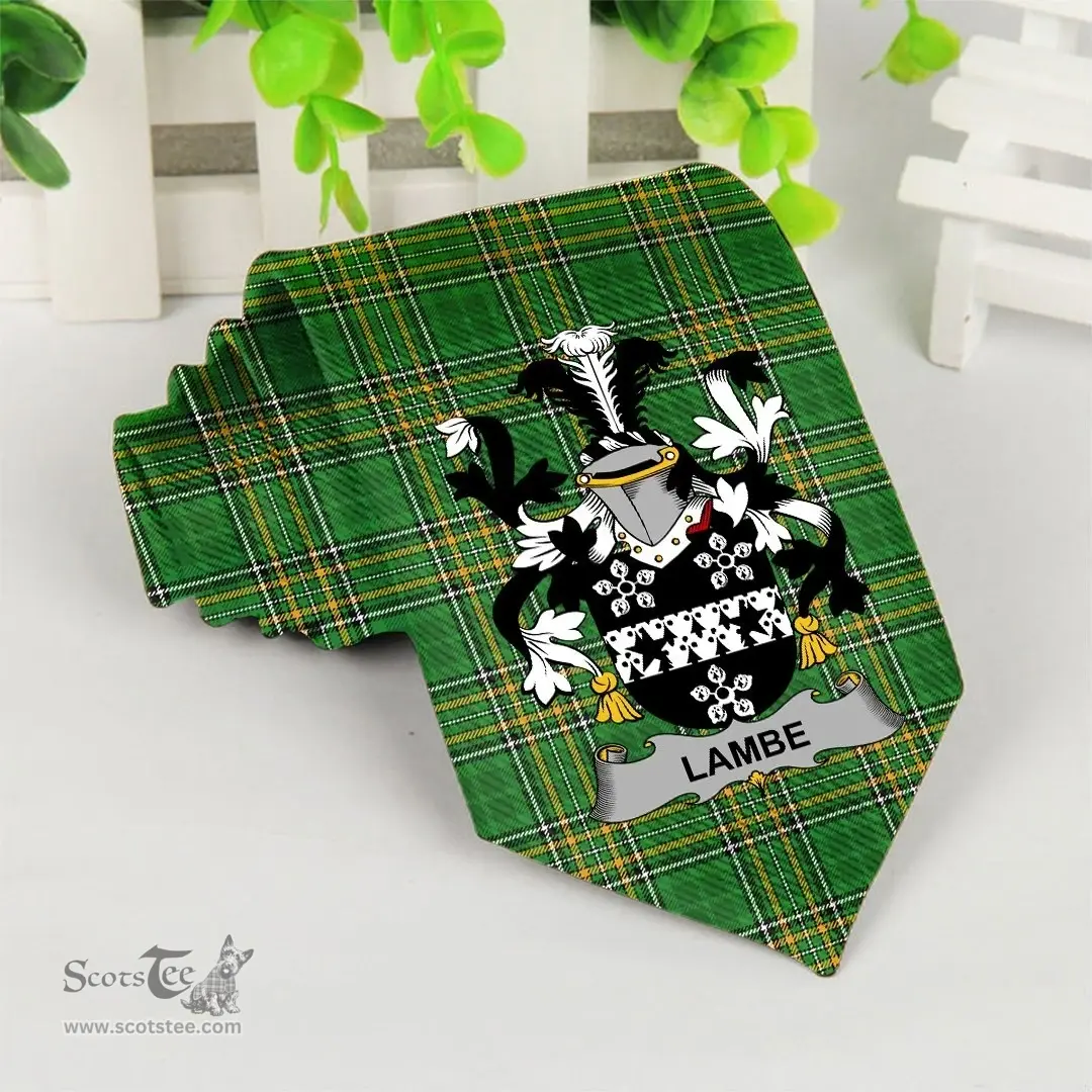 Irish Lambe Coat of Arms Family Crest Ireland Neck Tie Irish National Tartan Irish County Tie