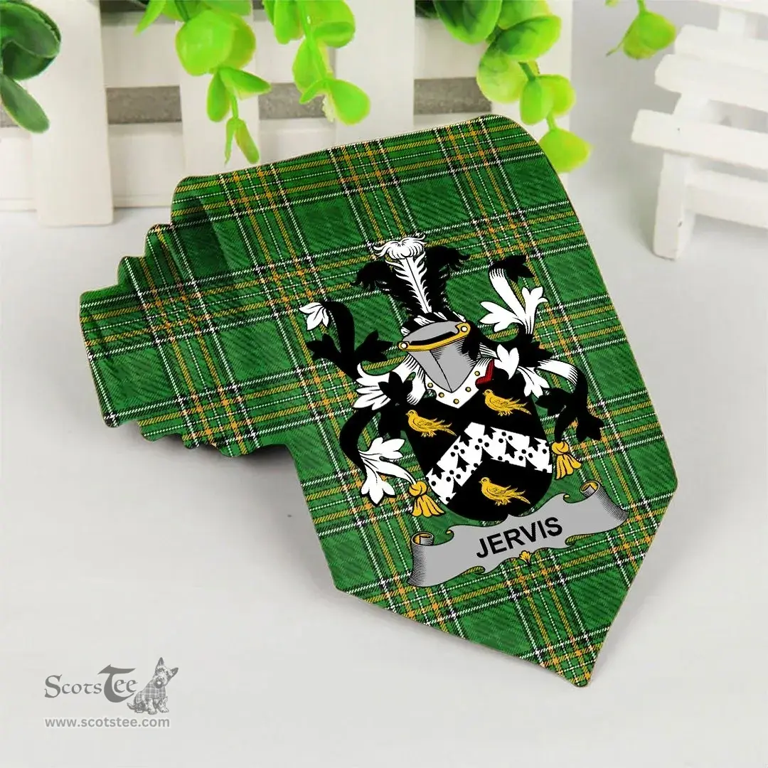 Irish Jervis or Jarvis Coat of Arms Family Crest Ireland Neck Tie Irish National Tartan Irish County Tie