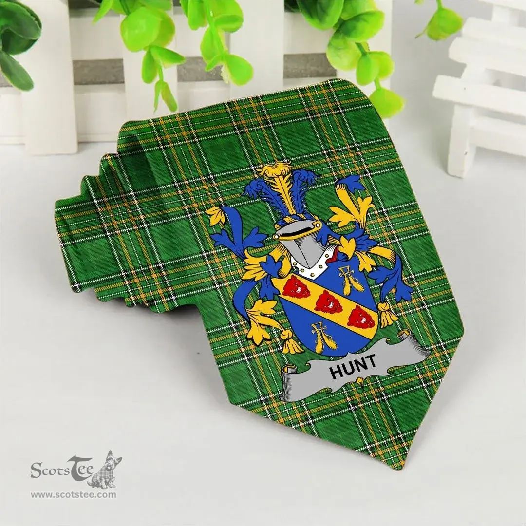 Irish Hunt Coat of Arms Family Crest Ireland Neck Tie Irish National Tartan Irish County Tie