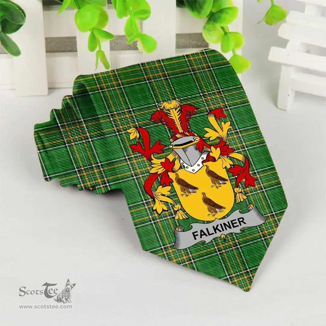 Irish Falkiner Coat of Arms Family Crest Ireland Neck Tie Irish National Tartan Irish County Tie