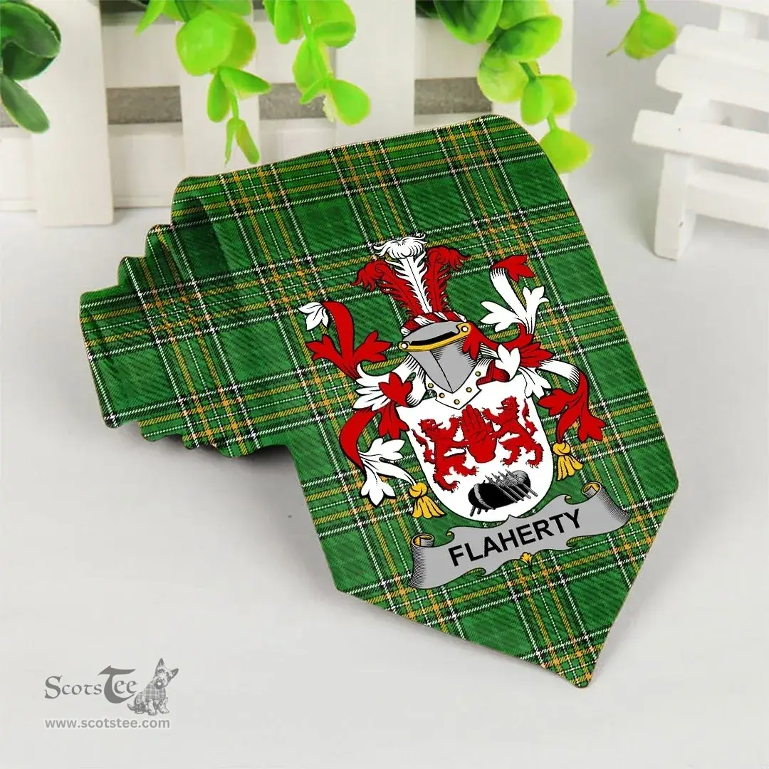 Irish Flaherty or O'Flaherty Coat of Arms Family Crest Ireland Neck Tie Irish National Tartan Irish County Tie