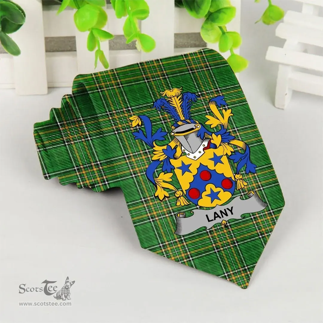 Irish Lany or Laney Coat of Arms Family Crest Ireland Neck Tie Irish National Tartan Irish County Tie